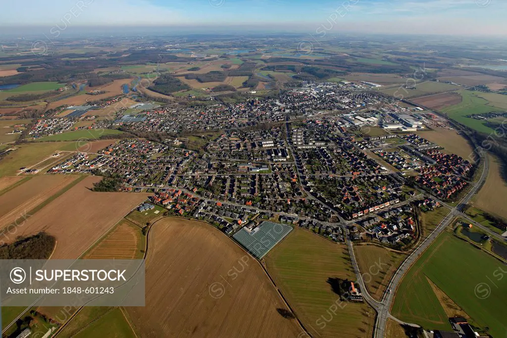 Aerial view, Weeze, Niederrhein area, North Rhine-Westphalia, Germany, Europe