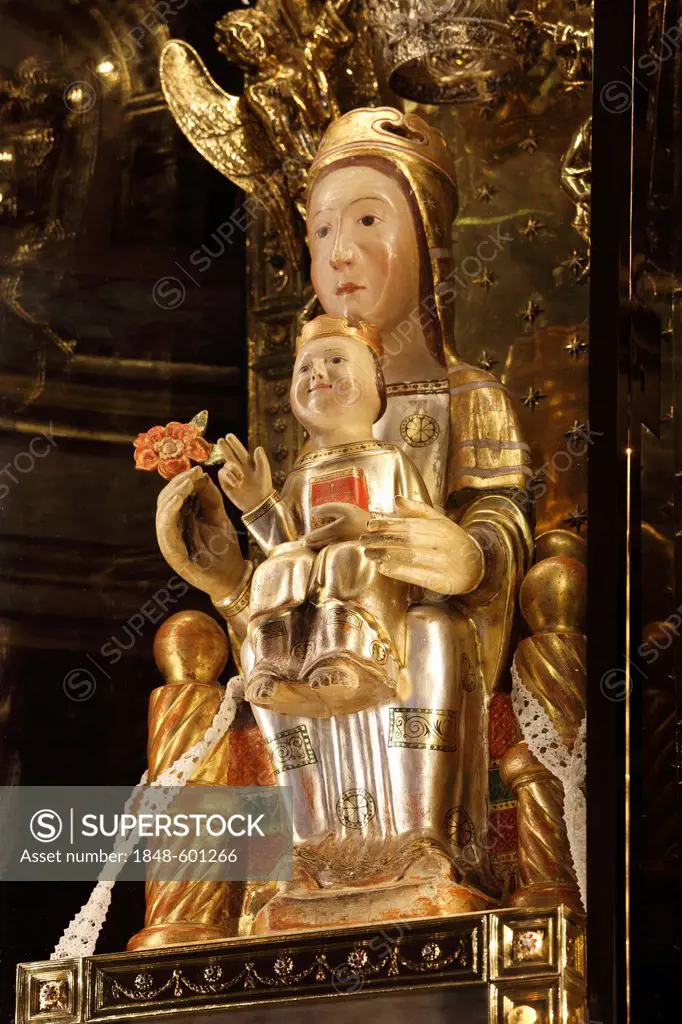 Virgin and Child on the main altar, Pilgrimage Church of Sant Salvador, Arta, Majorca, Balearic Islands, Spain, Europe