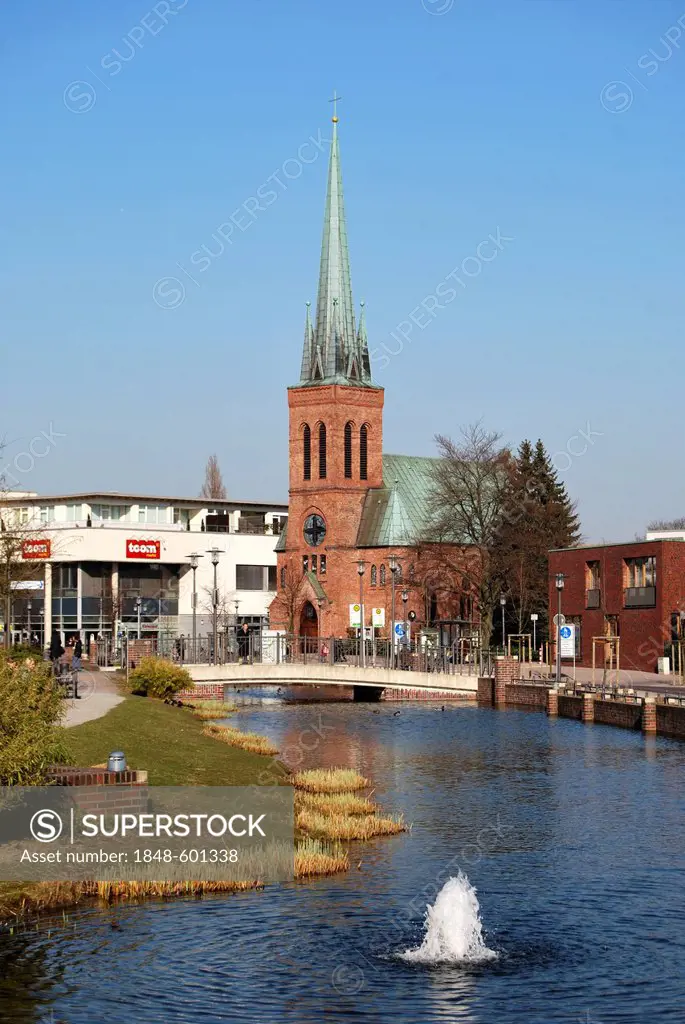 View towards St. John's Church, South Graben, Dorsten, Ruhr Area, North Rhine-Westphalia, Germany, Europe