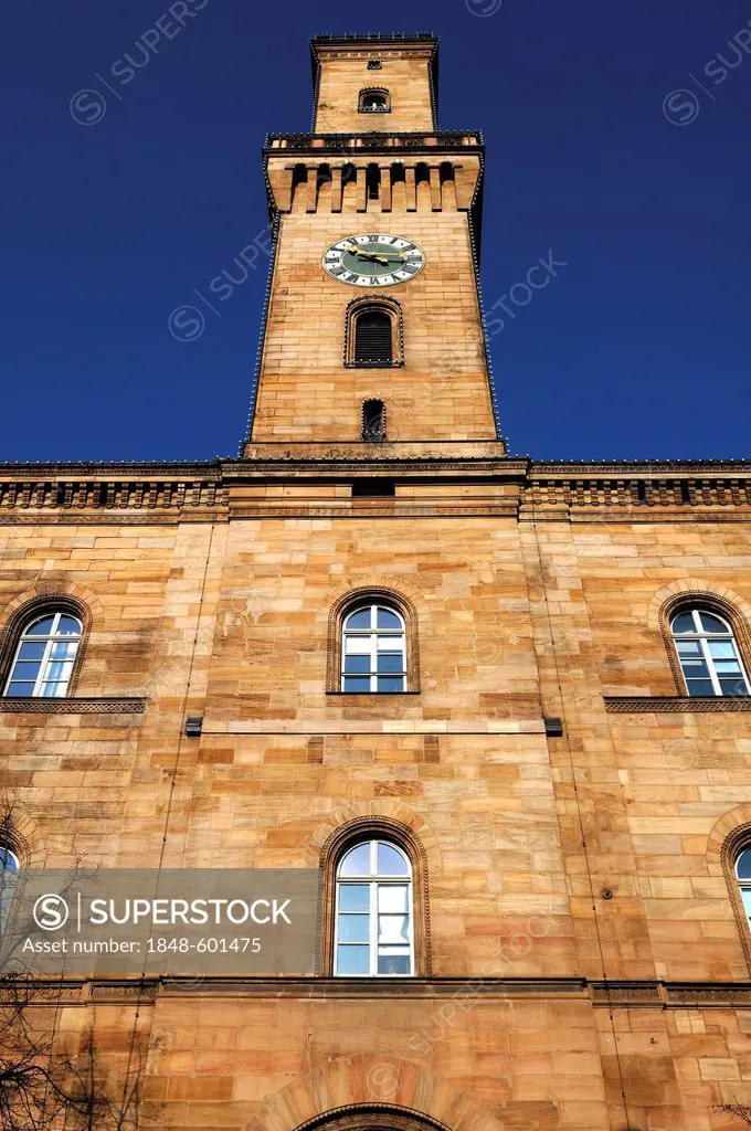 Tower of the city hall, Koenigstrasse 86, Fuerth, Middle Franconia, Bavaria, Germany, Europe
