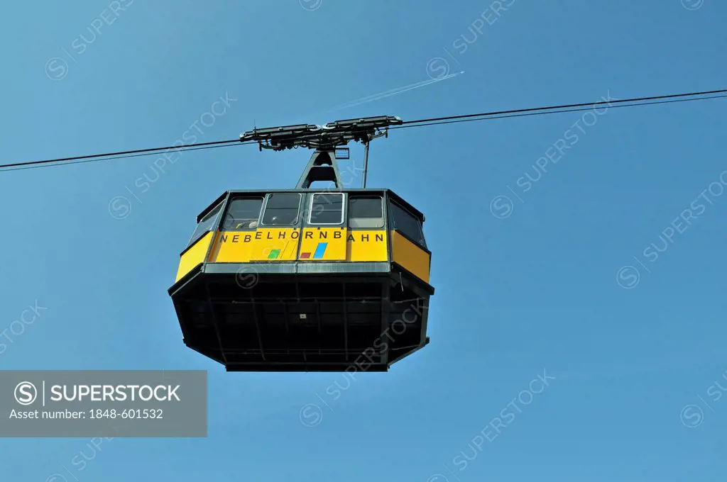 Cabin of the Nebelhornbahn cable car, Mt. Nebelhorn, Oberstdorf, Allgaeu Alps, Oberallgaeu, Bavaria, Germany, Europe