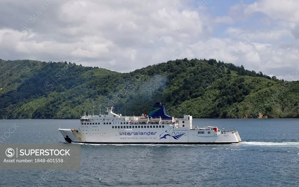 Ferry in Queen Charlotte Sound near Picton, South Island, New Zealand
