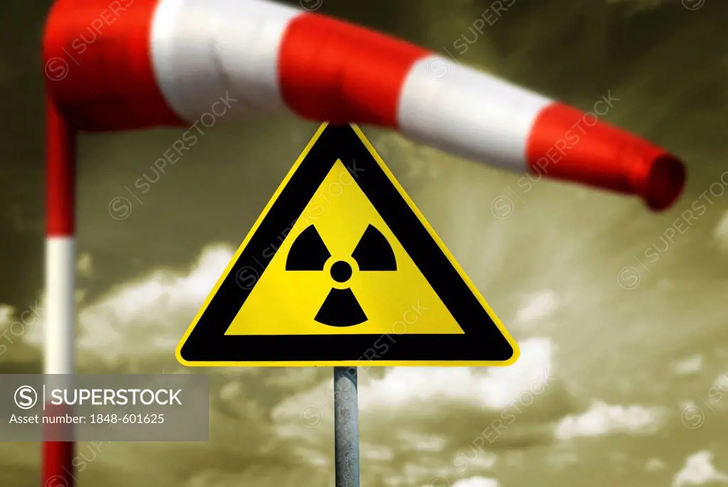 Radioactivity sign and a wind vane, radioactive cloud