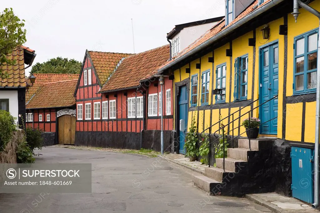 Timber-Timber-frame houses in Allinge-Sandvig, Bornholm, Denmark, Europe