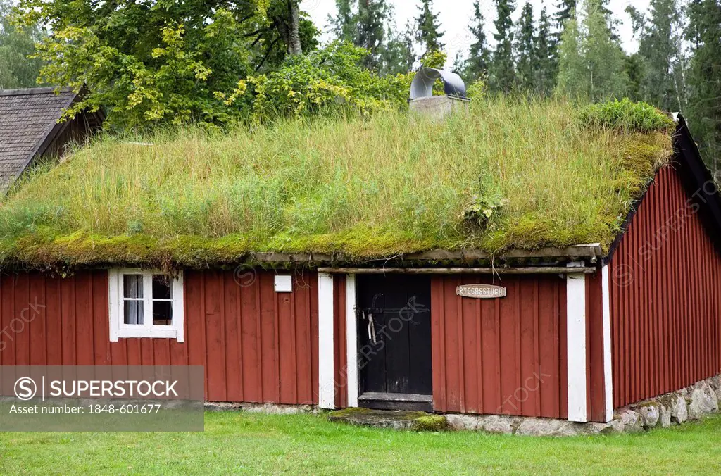 Typical swedish house with green roof, Smaland, South Sweden, Scandinavia, Europe