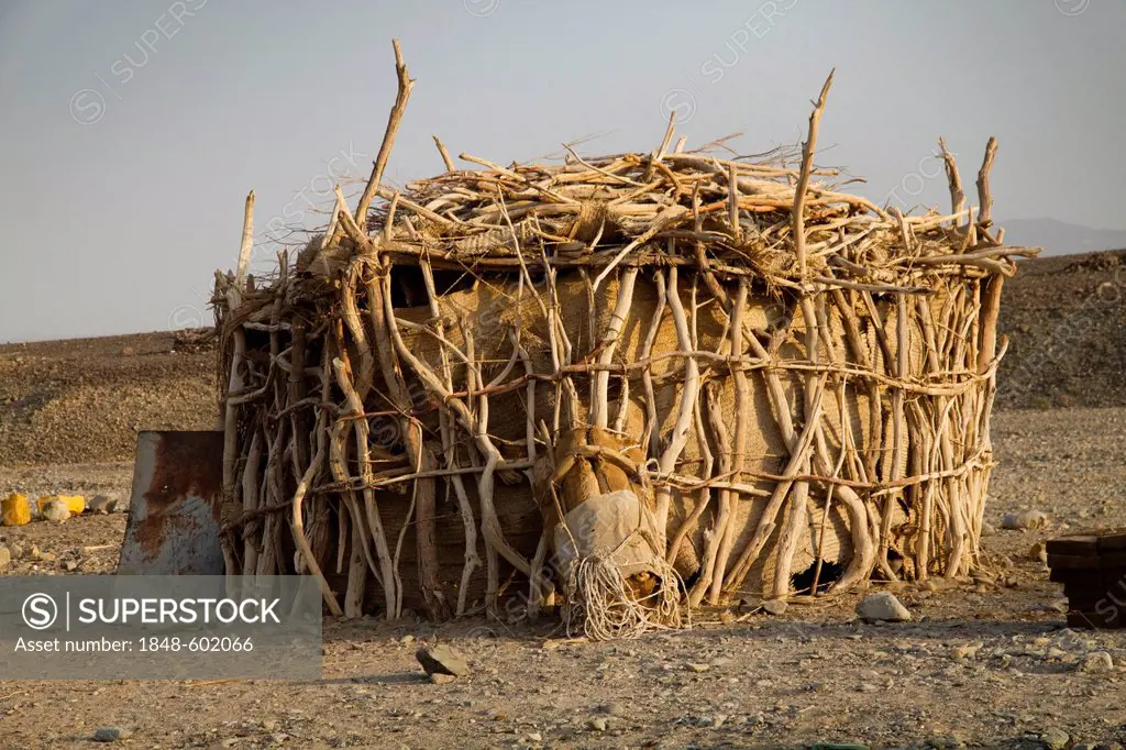 Hut in the Afar village of Hamed Ale, Danakil Depression, Ethiopia, Africa