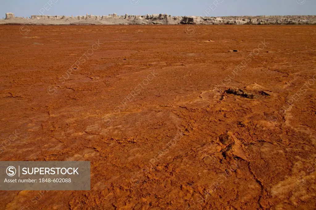 Red soil and rock formations near Dallol, Danakil Depression, Ethiopia, Africa