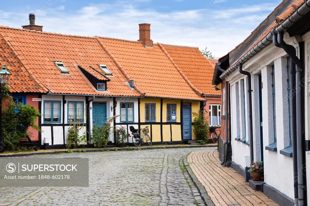 Timber-framed houses in Rønne, Bornholm, Denmark, Europe