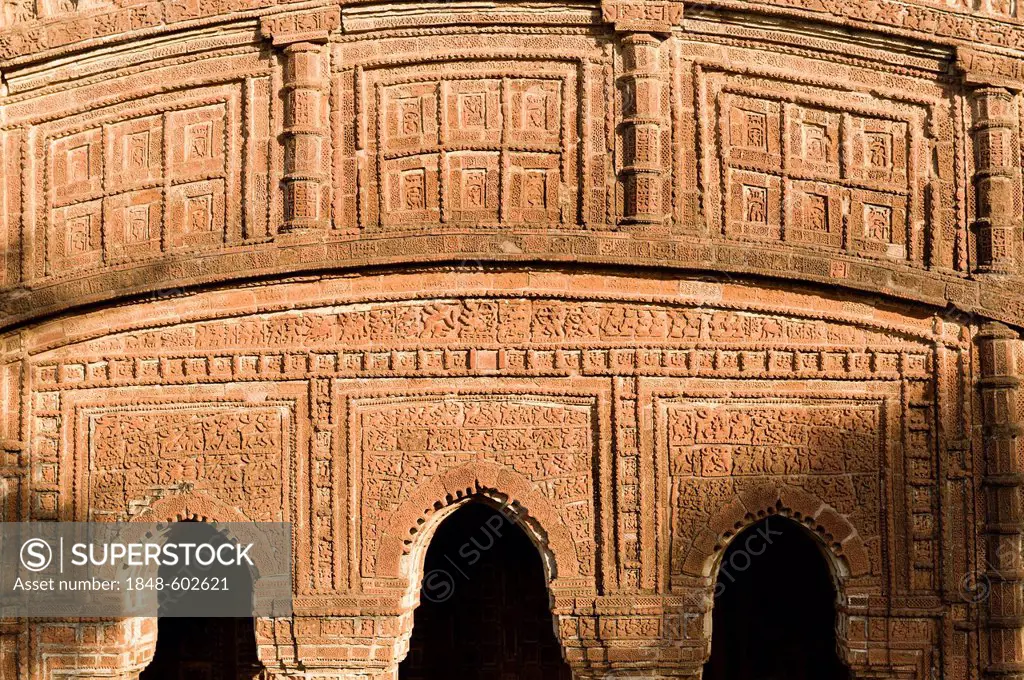 Detail, Pancha Ratna terracotta temple of Shyam Rai, Bishnupur, Bankura district, West Bengal, India, Asia