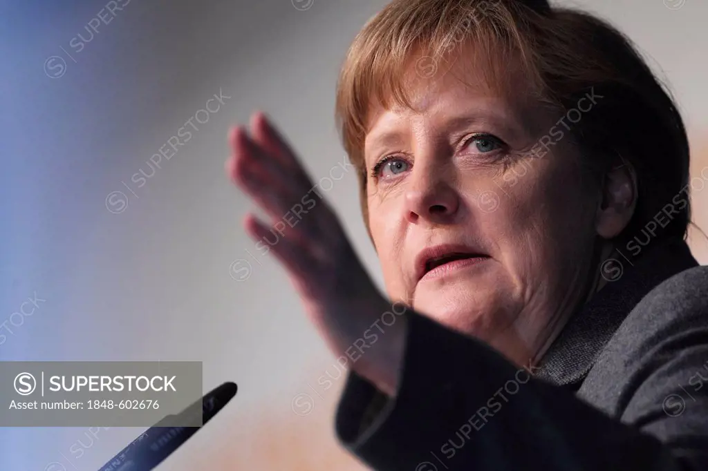 Federal Chancellor Angela Merkel, Christian Democratic Union party, speaking at an election campaign in Andernach, Rhineland-Palatinate, Germany, Euro...