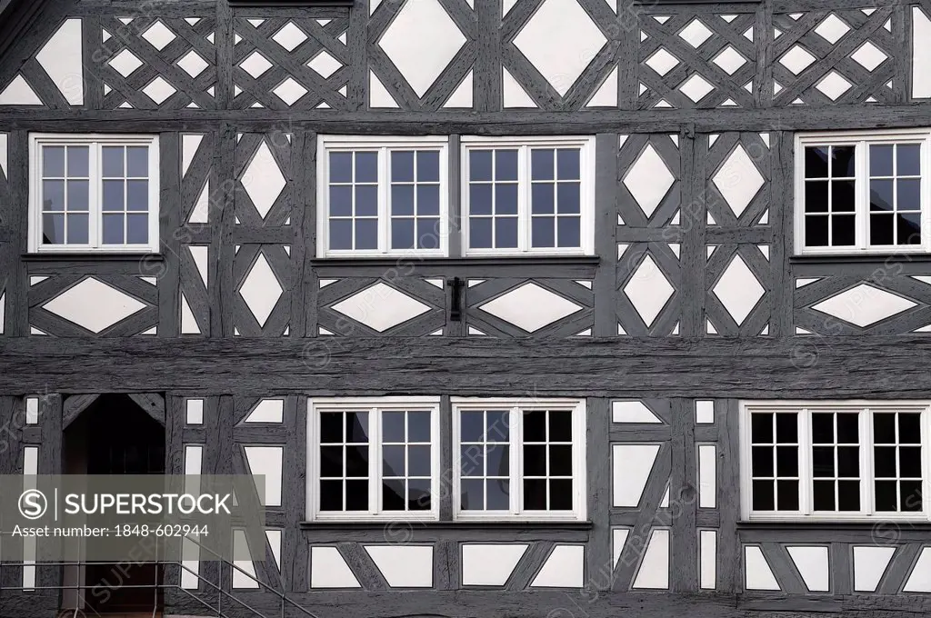 Old half-timbered facade from the 17th century, Kirchstrasse 9, Ettenheim, Baden-Wuerttemberg, Germany, Europe