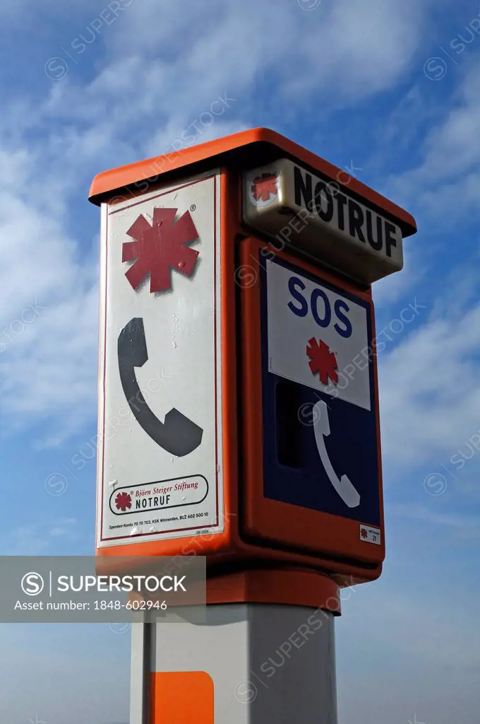 Emergency telephone, Endingen, Baden-Wuerttemberg, Germany, Europe