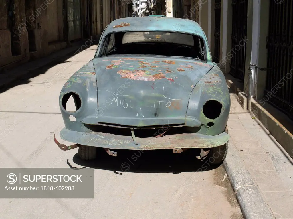 Car wreck in Old Havana, Cuba, Latin America