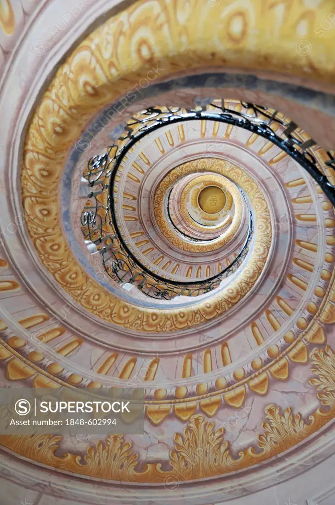 Baroque spiral staircase in Melk Abbey or Stift Melk, UNESCO World Heritage Site, Lower Austria, Austria, Europe