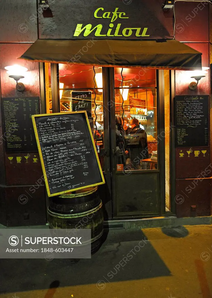 Night shot, Café Milou, Montmartre, Paris, France, Europe