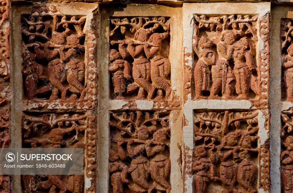 Dance of figures, Madan Mohan terracotta temple, Bishnupur, Bankura district, West Bengal, India