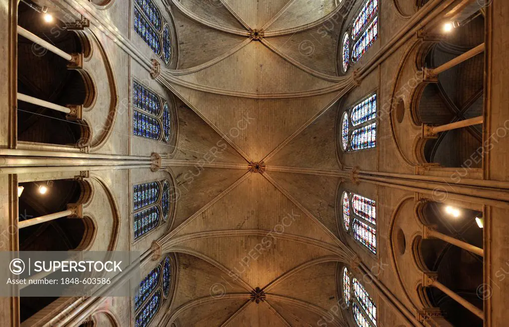 Interior, ceiling structure, Cathedral of Notre-Dame de Paris, Ile de la Cité, Paris, France, Europe
