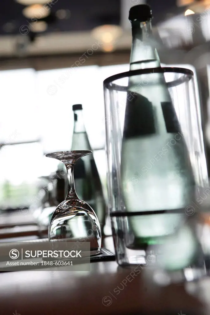 Conference room, table with glasses and drinks