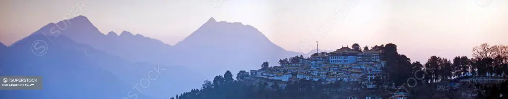 Panoramic view, Galden Namgey Lhatse Monastery, the largest Buddhist monastery in India, Tawang, Arunachal Pradesh, India, Asia