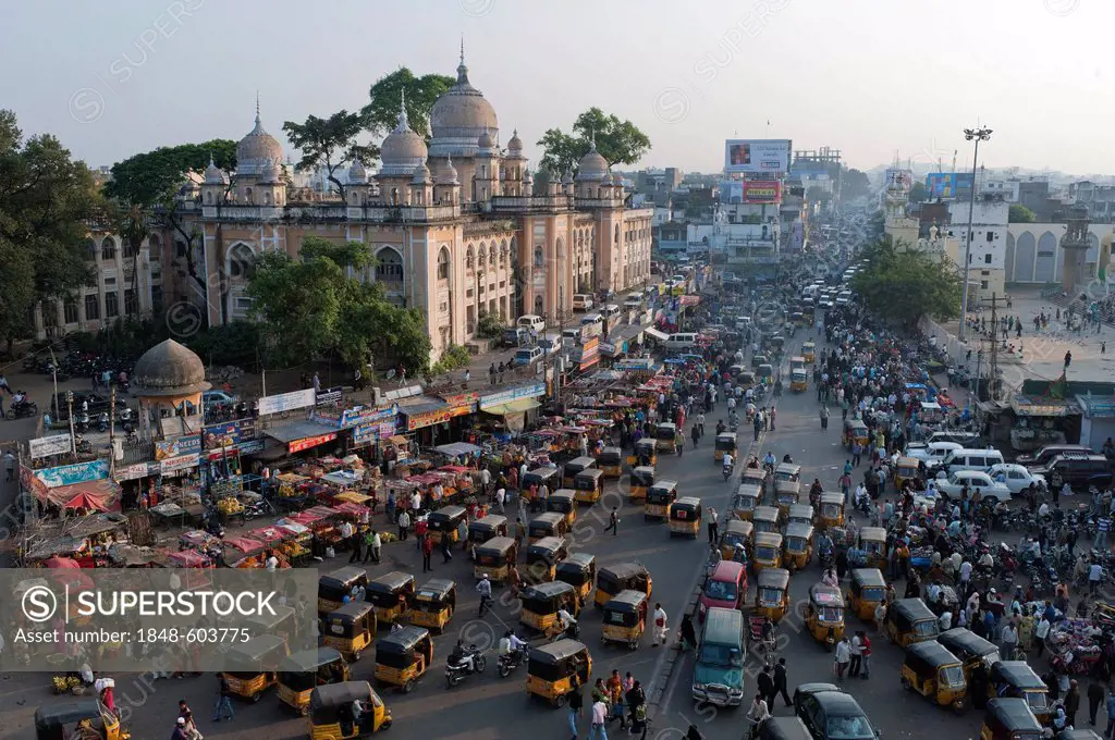View from the Charminar on a busy road, Hyderabad, Andhra Pradesh, India, Asia