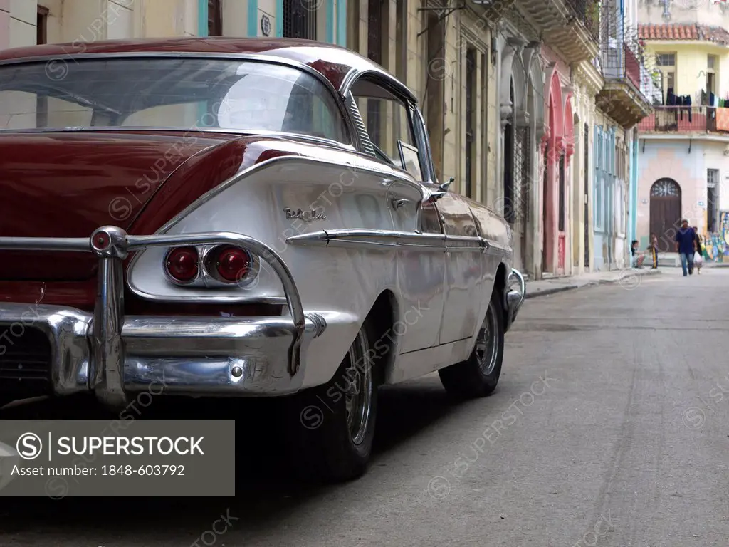 American vintage car in the streets of old town of Havana, Cuba, Latin America