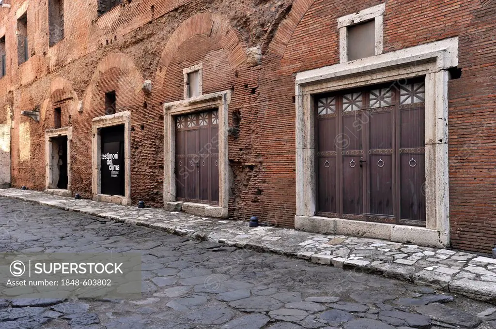 Tabernae or single room shops in the ancient street of Via Biberatica at Trajan's Market, Rome, Lazio, Italy, Europe