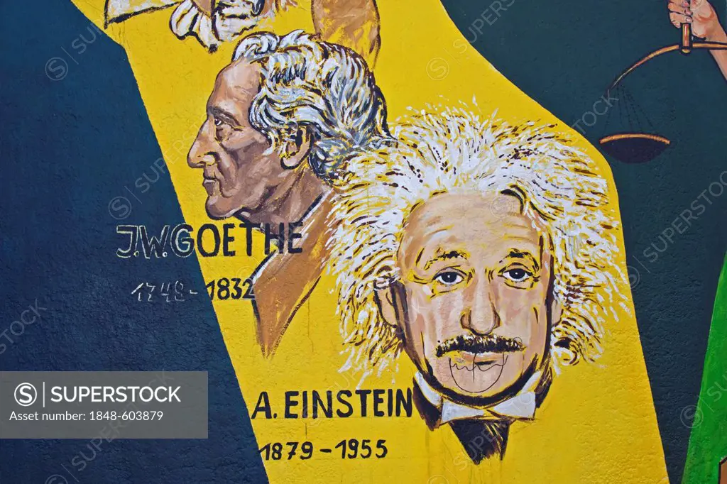 Goethe and Einstein, painting, mural, Berlin Wall, East Side Gallery, Berlin, Germany, Europe