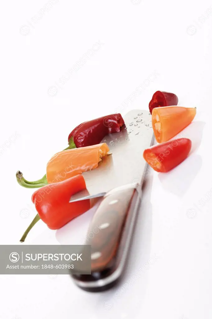 Peperoni (Capsicum) on a knife's edge