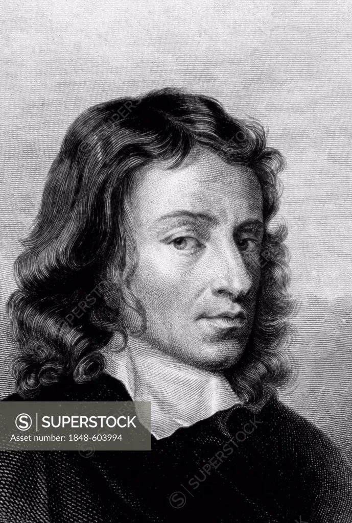 John Milton, English poet, 1608 - 1674, historical engraving, 1862
