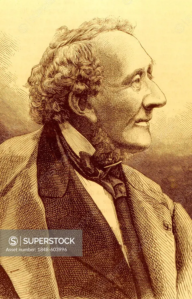 Hans Christian Andersen, Danish writer, 1805 - 1875, historic engraving, 1882