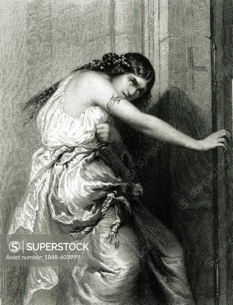Penitent, holy woman, historical engraving, 1865