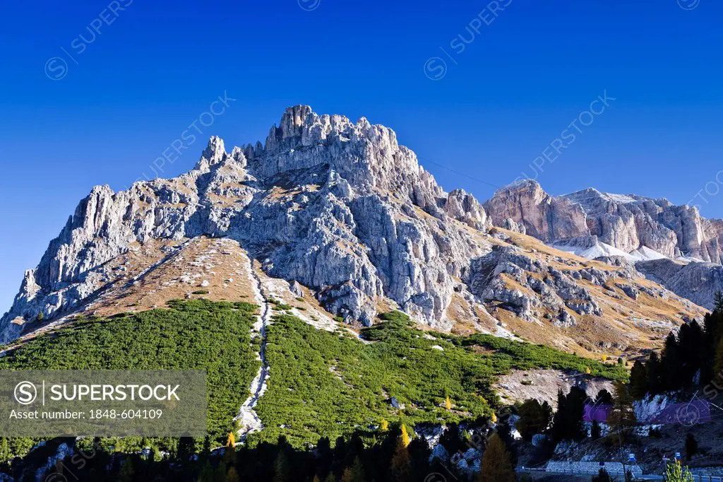 View from Pordoi Pass, Dolomites, Alto Adige, Italy, Europe