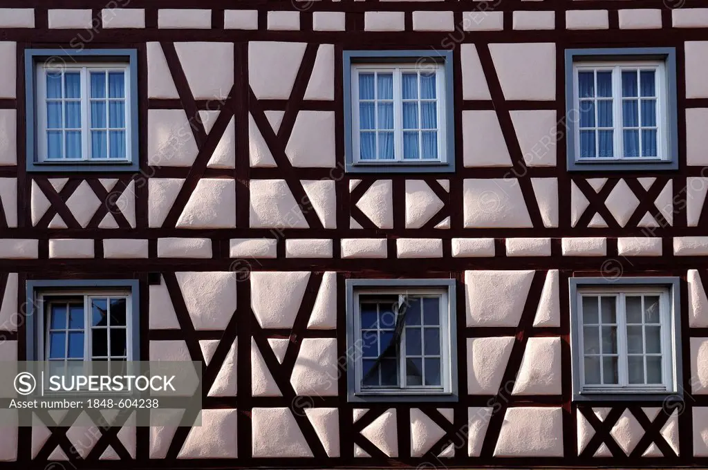 Facade of an old half-timbered house, built in 1731, Friedrichstrasse street, Ettenheim, Baden-Wuerttemberg, Germany, Europe