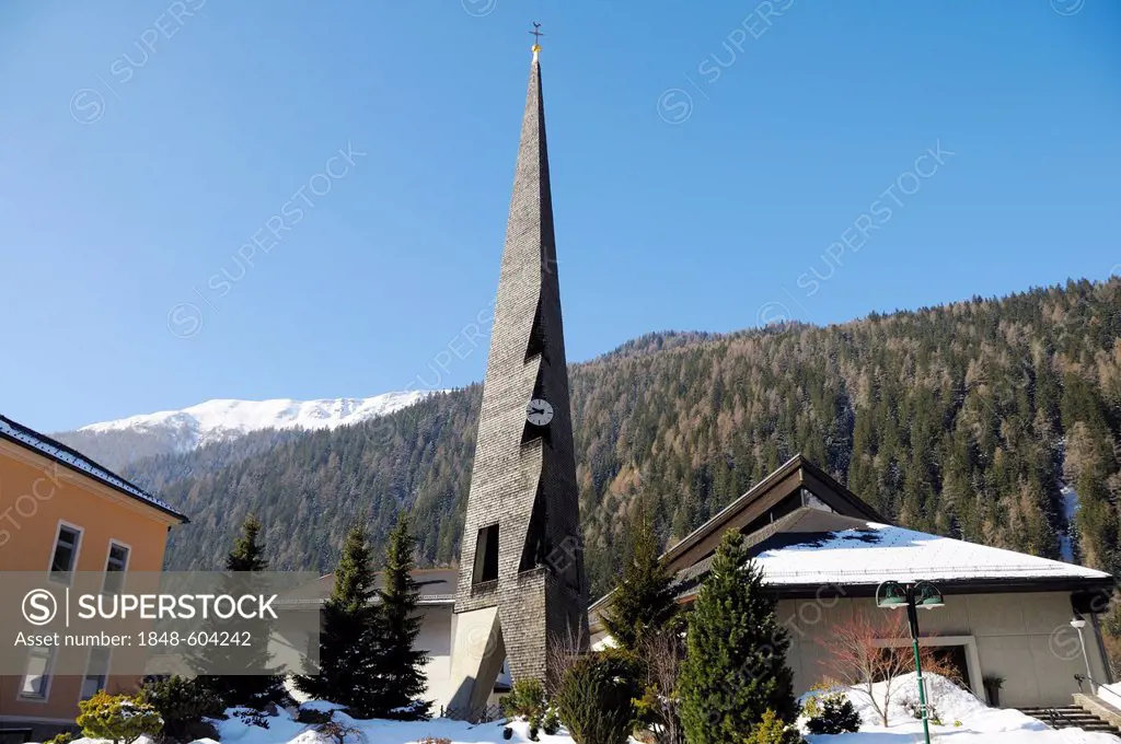 Modern church in the town of Mallnitz, Hohe Tauern National Park, Alps, Carinthia, Austria, Europe