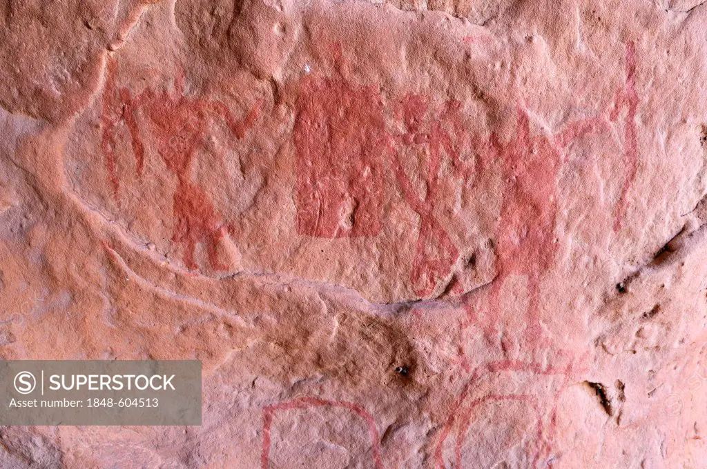 Painted people, neolithic rock art of the Tadrart, Tassili n'Ajjer National Park, Unesco World Heritage Site, Algeria, Sahara, North Africa