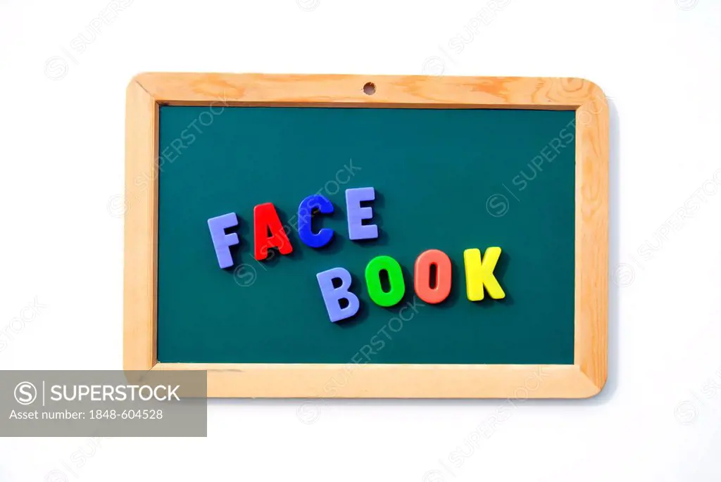 Facebook, written with colourful magnetic letters on a child's blackboard, online community, social networks, Internet platform