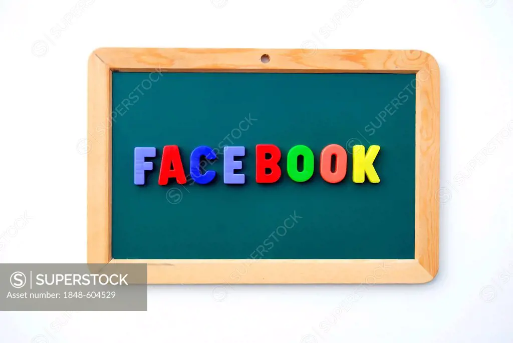 Facebook, written with colourful magnetic letters on a child's blackboard, online community, social networks, Internet platform