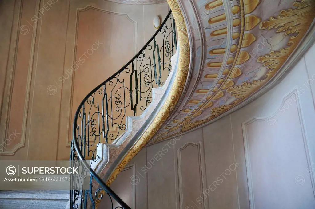 Baroque spiral staircase in Melk Abbey or Stift Melk, UNESCO World Heritage Site, Lower Austria, Austria, Europe