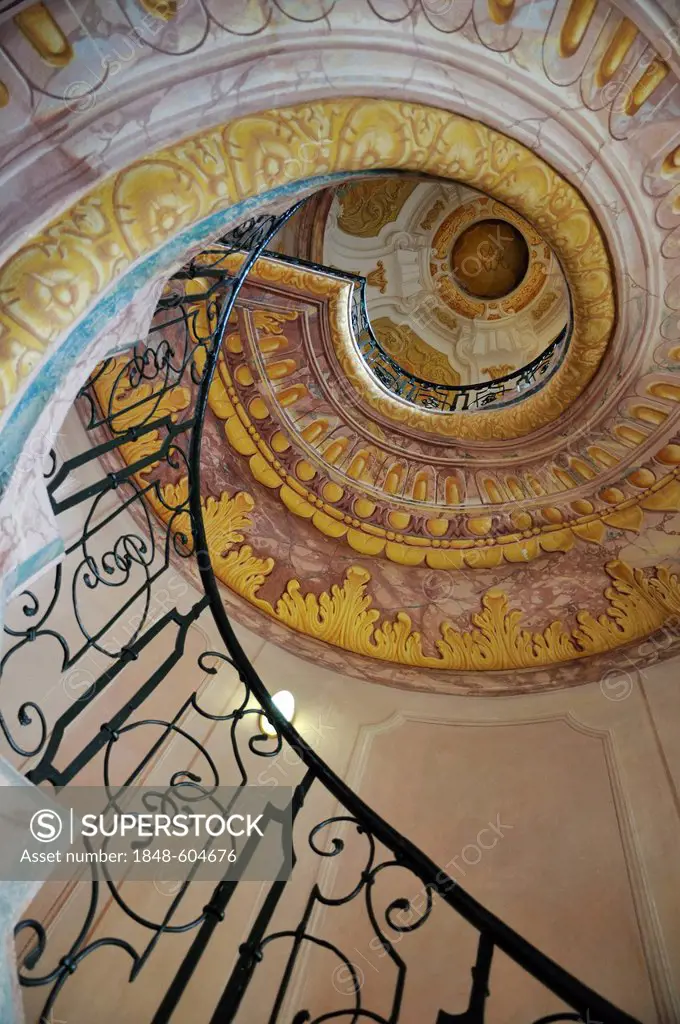 Baroque spiral staircase in Melk Abbey or Stift Melk, UNESCO World Heritage Site, Lower Austria, Austria, Europe