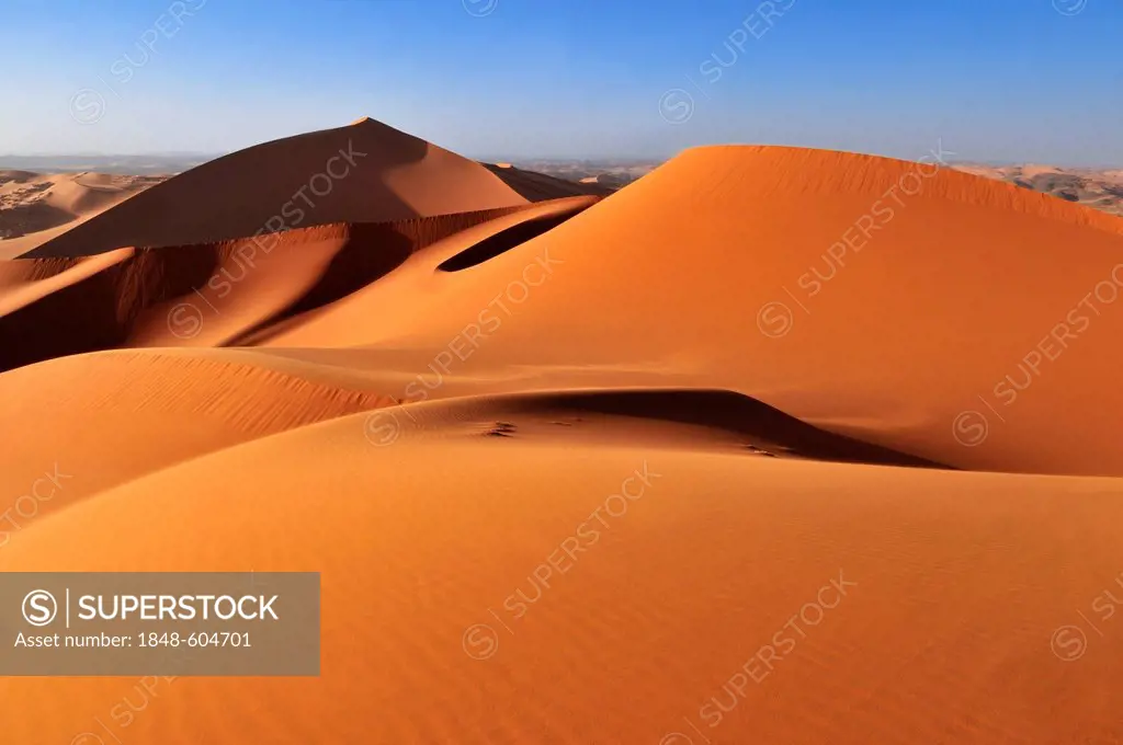 Red sand dune at Tin Merzouga, Tadrart, Tassili n'Ajjer National Park, Unesco World Heritage Site, Algeria, Sahara, North Africa