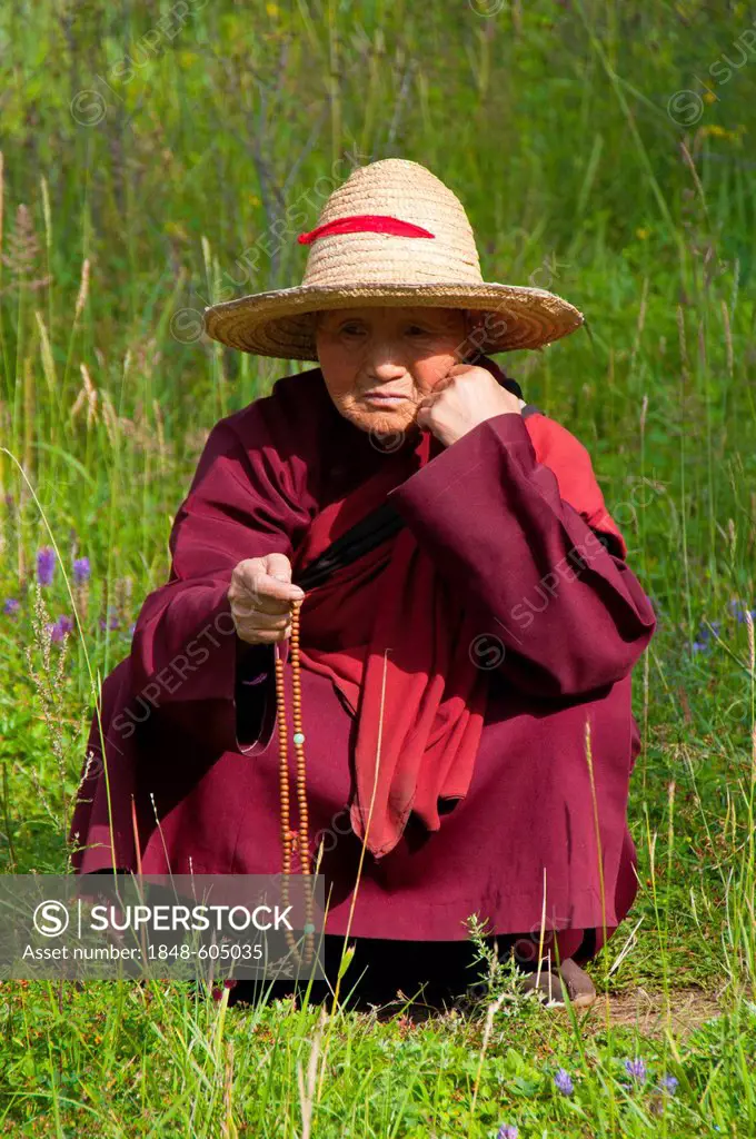 Buddhist nun in the Wutai Shan monastic site, Mount Wutai, Unesco World Heritage Site, Shanxi, China, Asia
