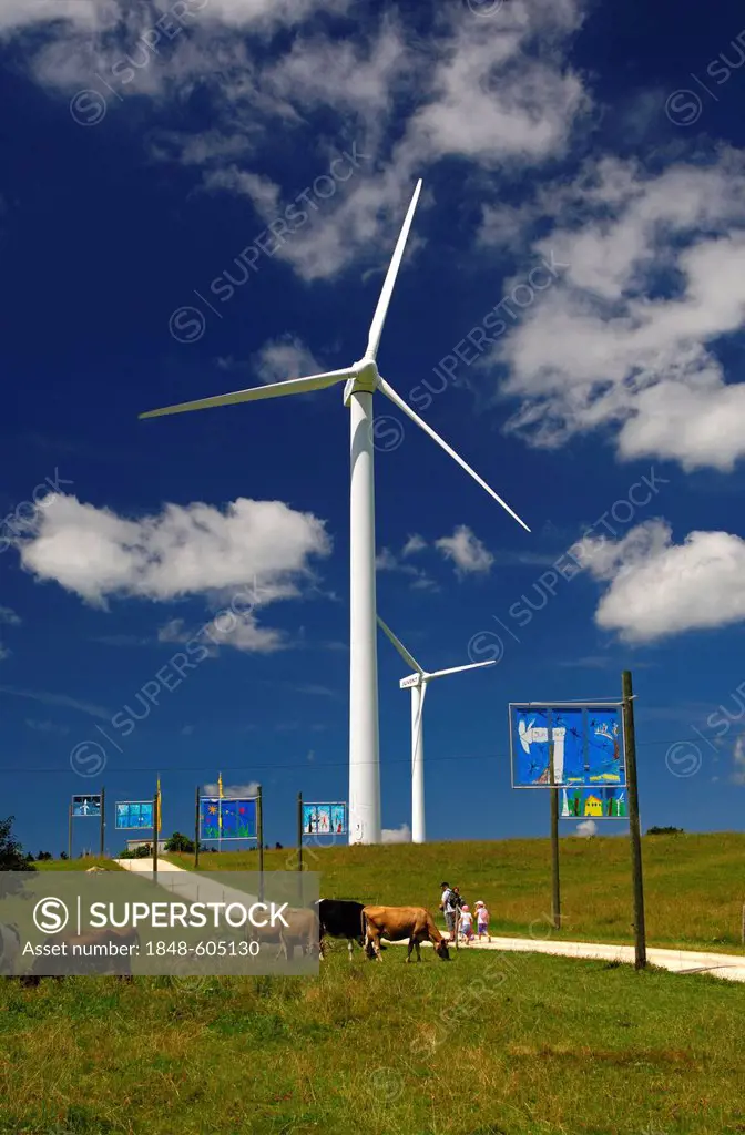 Wind turbines at Mont Crosin Wind Power Station, St. Imier, Jura, Switzerland, Europe