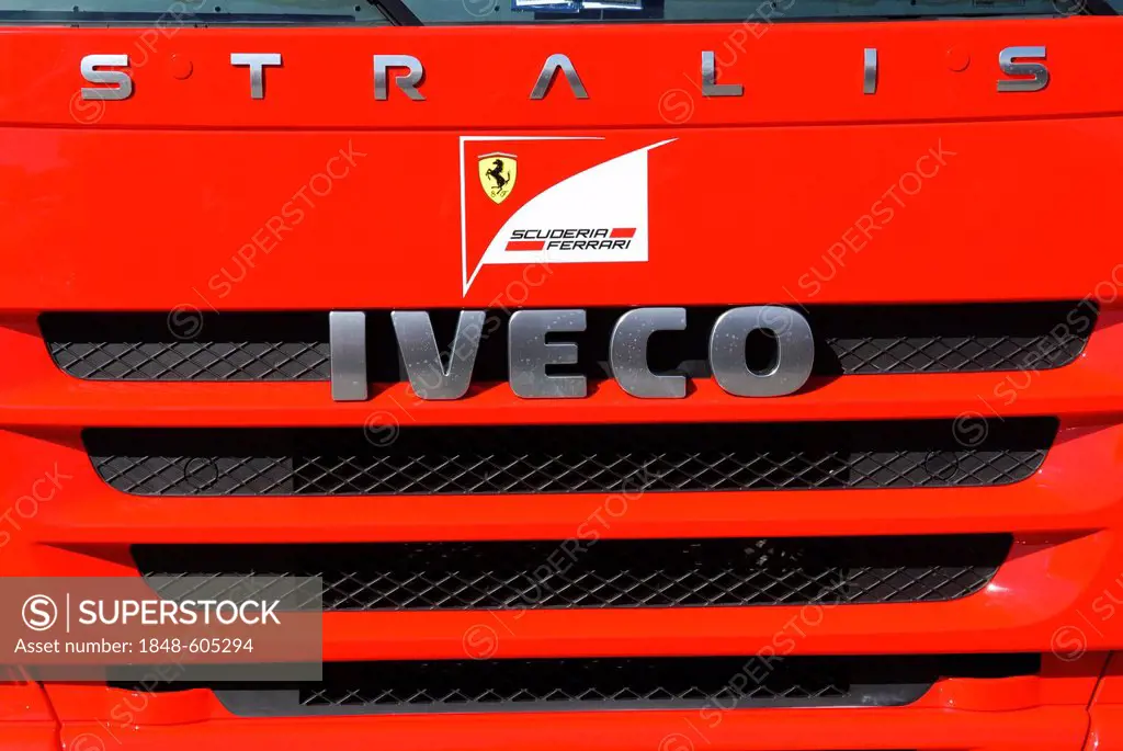 Ferrari Formula 1 Team truck in the paddock at the Circuit Ricardo Tormo near Valencia, Spain, Europe