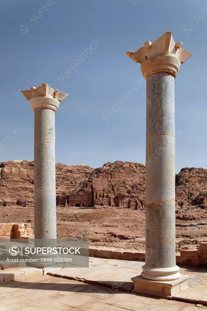 Columns of the Temple of the Winged Lions, Valley of the Royal Tombs, Royal Wall, Petra, the capital city of the Nabataeans, rock city, UNESCO World H...