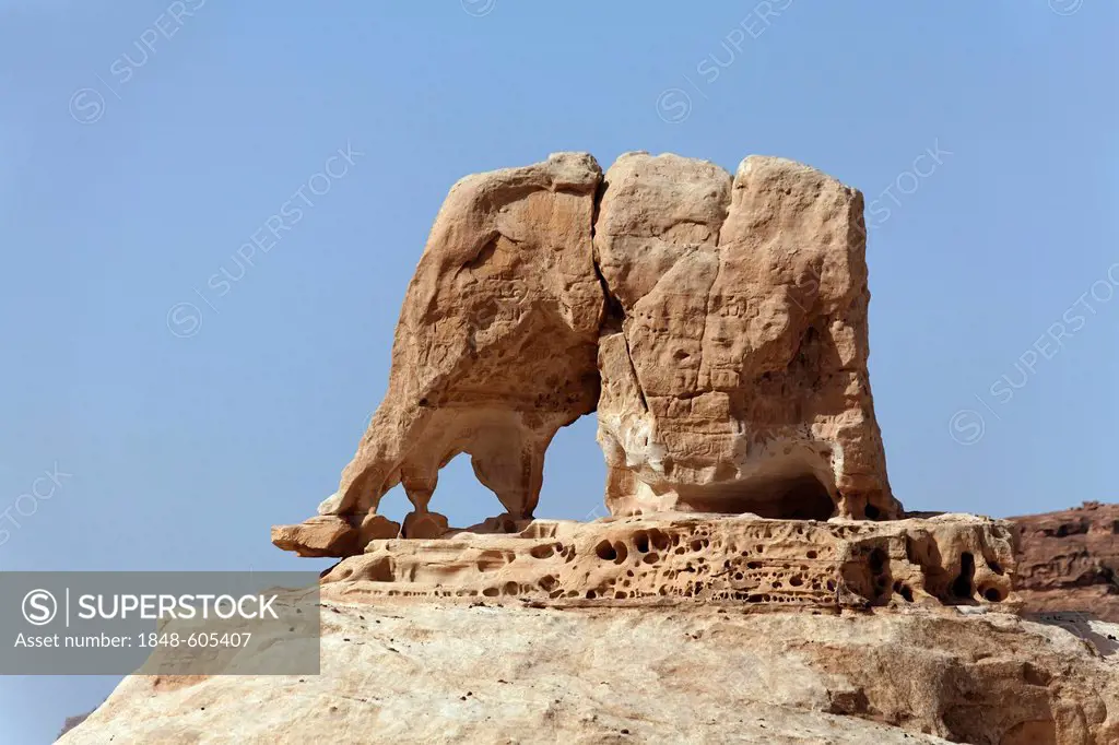Elephant Rock near El Bared, natural stone sculpture, Little Petra, the capital city of the Nabataeans, rock city, UNESCO World Hertage Site, Wadi Mus...