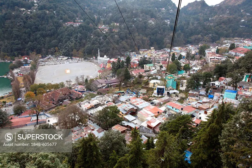 View from the cable car on Nainital, Nainital district, Uttarakhand, North India, India, Asia