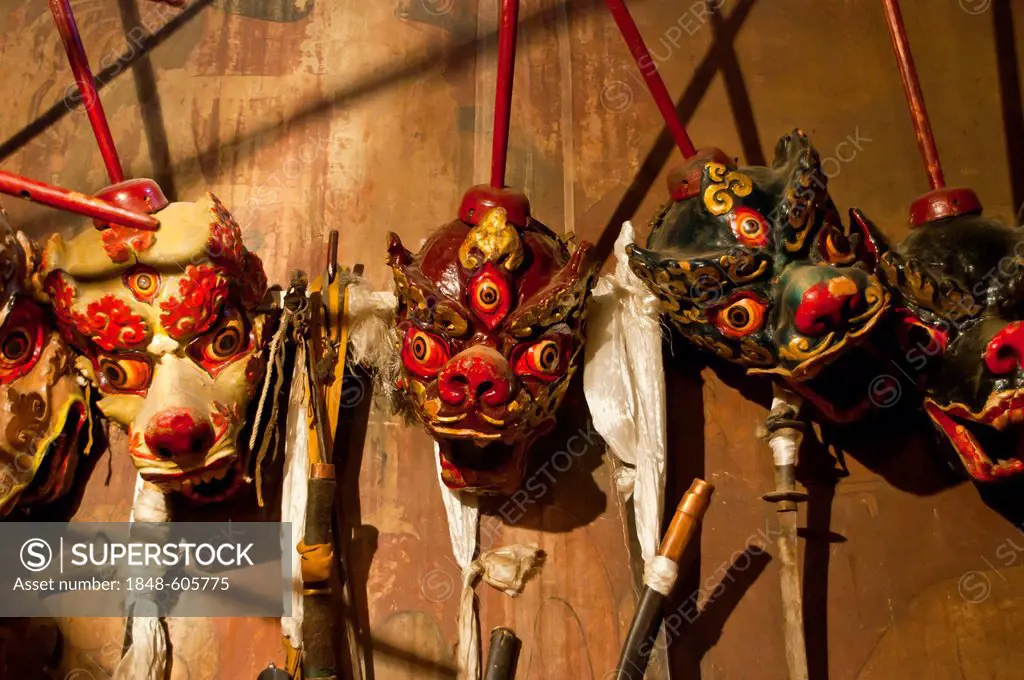 Old masks in Gyantse, Tibet, Asia