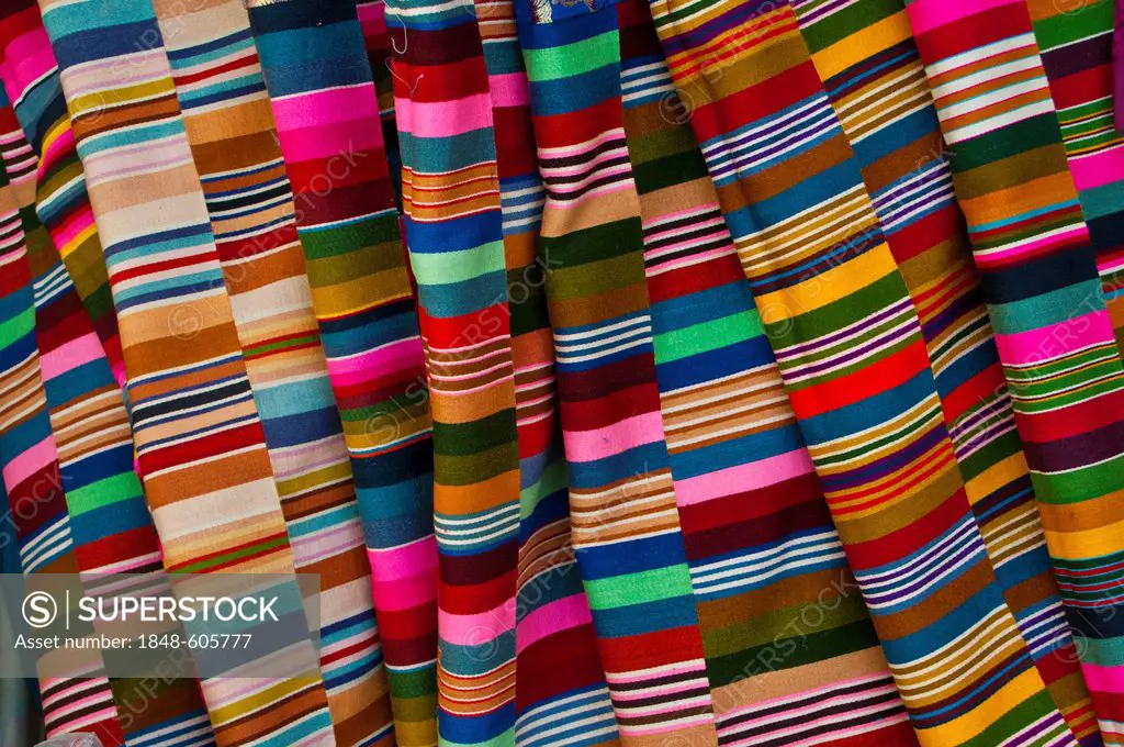 Colorful fabrics which are used to produce Tibetan clothes in Gyantse, Tibet, Asia