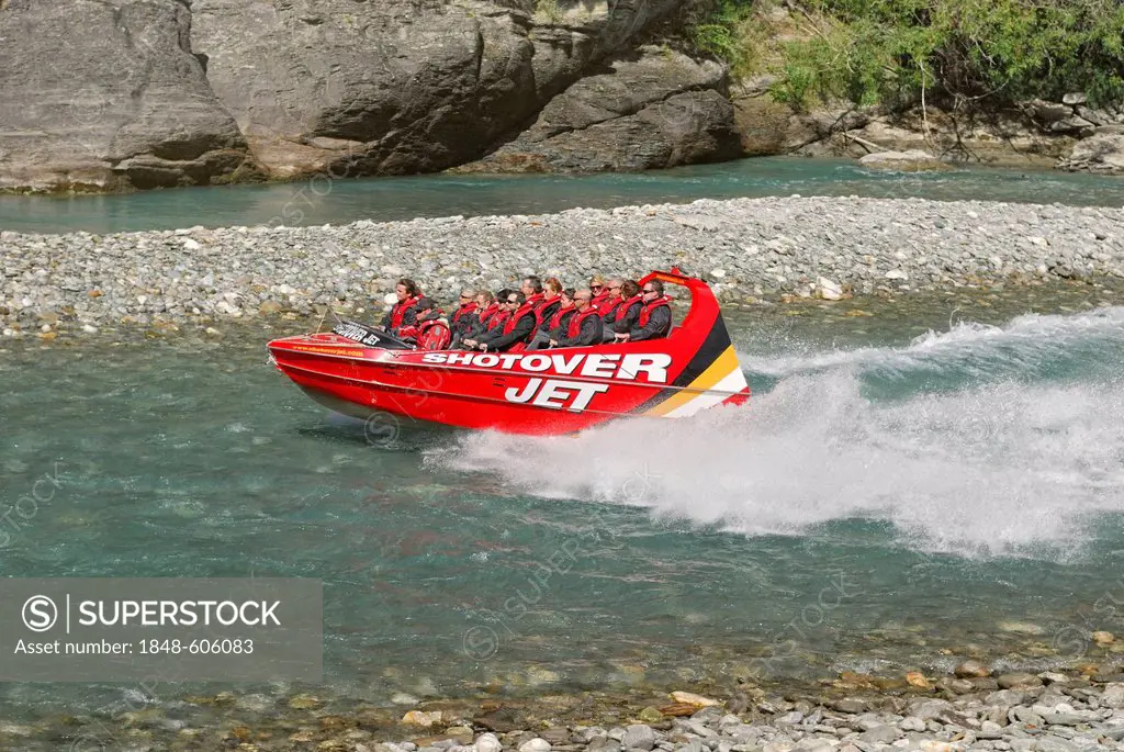 Jetboat, speedboat on the Shotover River, Queenstown, South Island, New Zealand