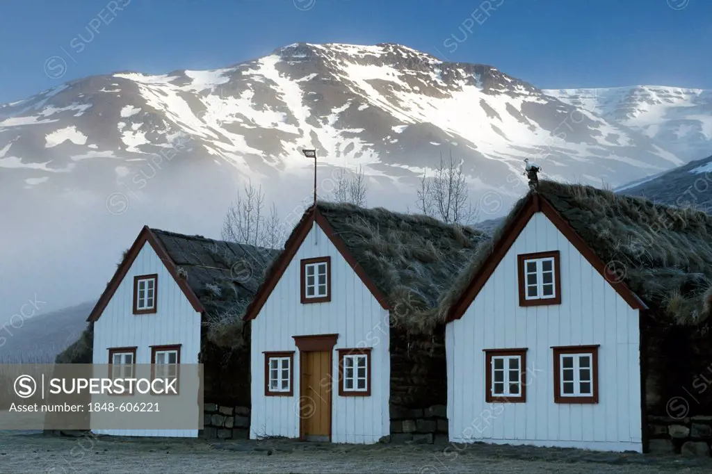 Turf houses and the Laufas Museum, Akureyri, northern Iceland, Europe